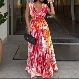 Elegant Red and Orange Women's Dress